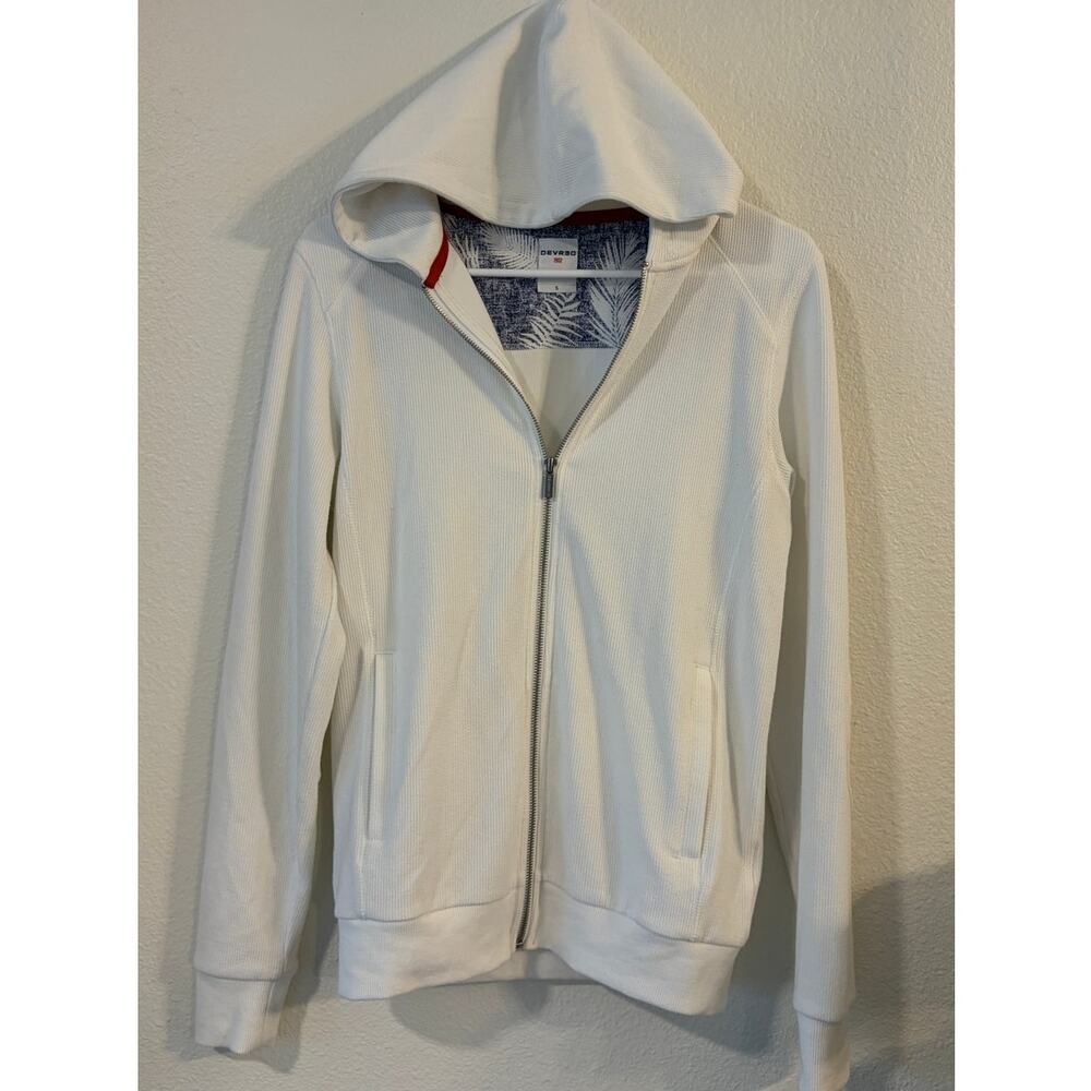 Devereux 1902 Men’s White Waffle Knit Full Zip Hoodie Size Small Golf Casual